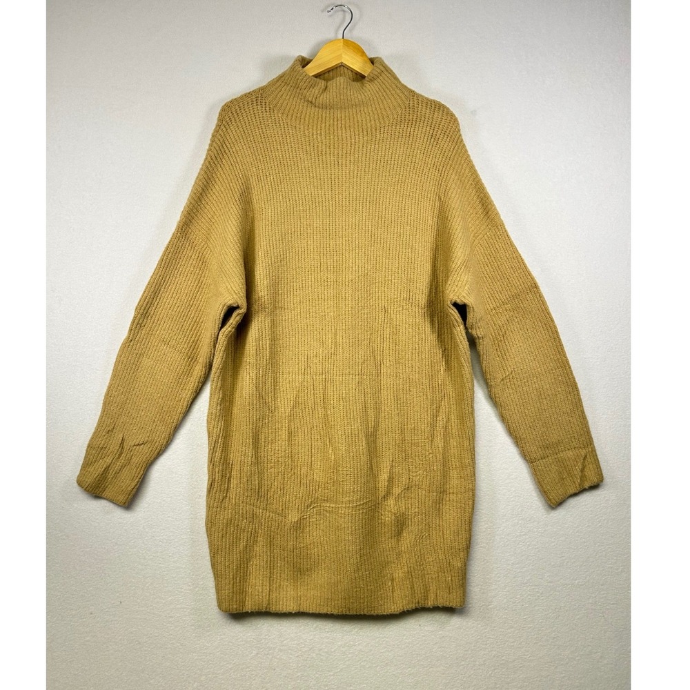 NWT BTFBM Women XL Camel Beige Turtleneck Chunky Knit Long Sleeve Sweater Dress